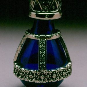 The Roma Line of Banded Style Tear Bottle Blue with Silver